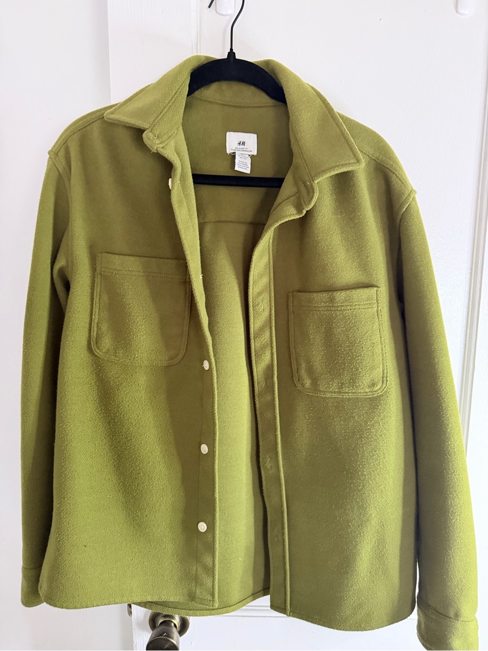 H&M Olive Green Teddy Fleece Shacket with Patch Pockets